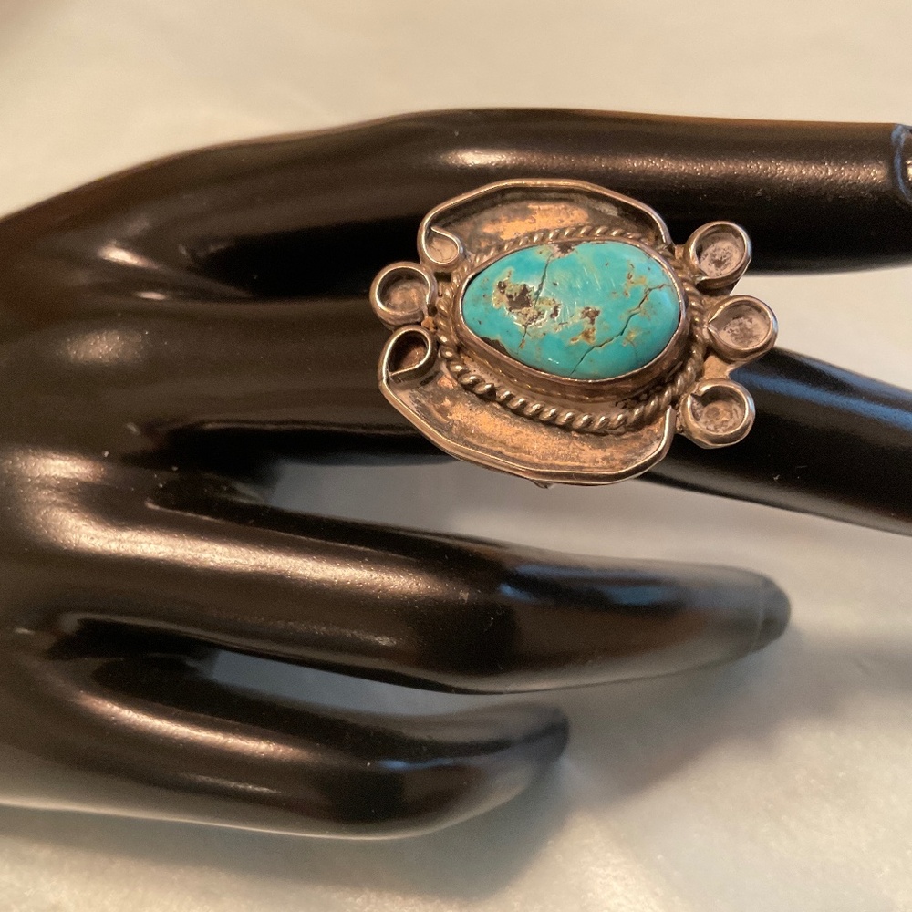 Navaho Turquoise Ring Signed TC